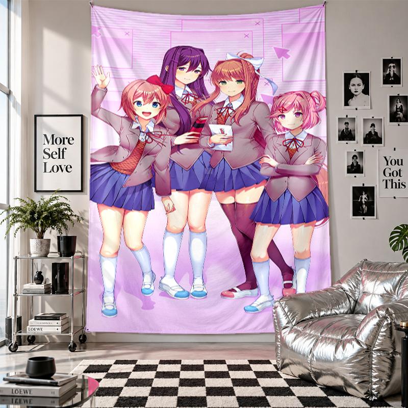 Настенный гобеленDoki Doki Literature Club Арт Подвесная ткань Декоративное фоновое покрытие для украшения комнаты
