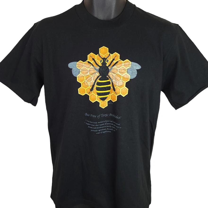 Vintage Bee 100% Cotton T-shirt Mens Tees Top Mens Size Medium Black 90s Bee Free Of Toxic Pesticides USA