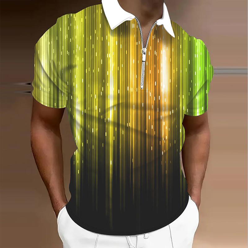 Мужская рубашка поло повседневная на молнии с коротким рукавом модная повседневная на молнии летняя весенняя рубашка обычного кроя с разноцветным принтом 3D
