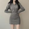 Women Winter Dress Knitted Sweater Solid Slim Elastic Hoodie Dress High Waist Vintage Pullovers Sniper Style Mini Dress Korean