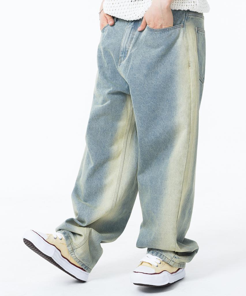 CONTROBANAL3 Seam-Line Washed Wide Denim Pants [Pale Blue]
