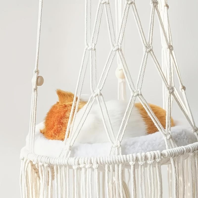 Подвесная кровать для кошки — уютный тканый хлопковый гамак для лучшего сна вашей кошки, качели-кровать ручной работы с корзиной и натуральным дизайном колыбели