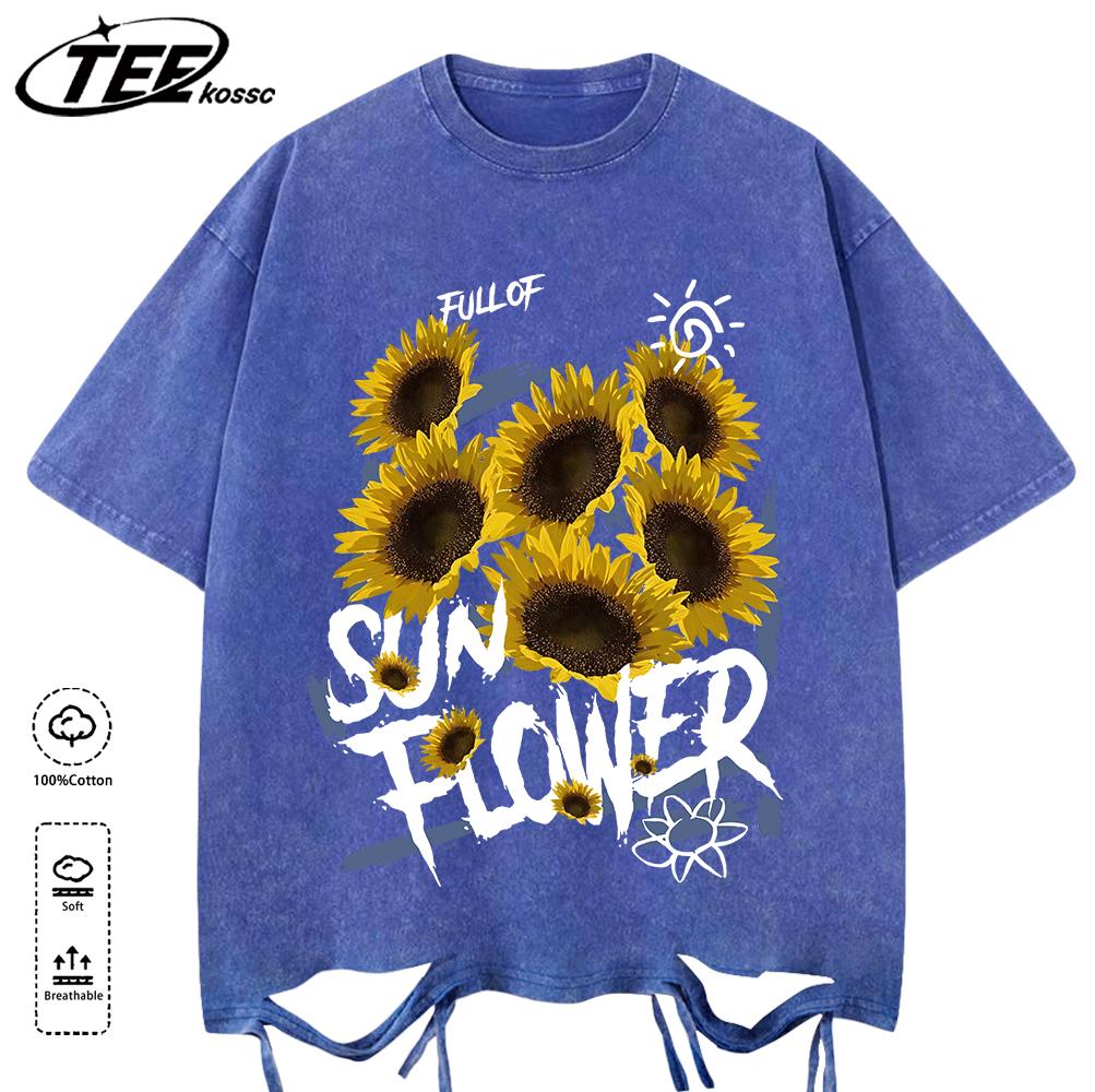 Good Very Beautiful Sunflower Print Washed T Shirts Womens Soft Cotton Clothing Street Creative Short Sleeve Summer Casual Tops