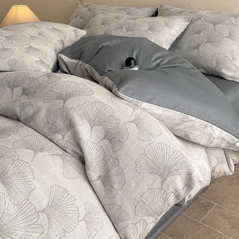 Легкий Роскошный Мягкий Плотный 100% Хлопок Комплекты Простыней Сатин Жаккард Шелковистый Постельный Комплект на Сезоны Односпальная Двуспальная Кровать Комфортный Комплект