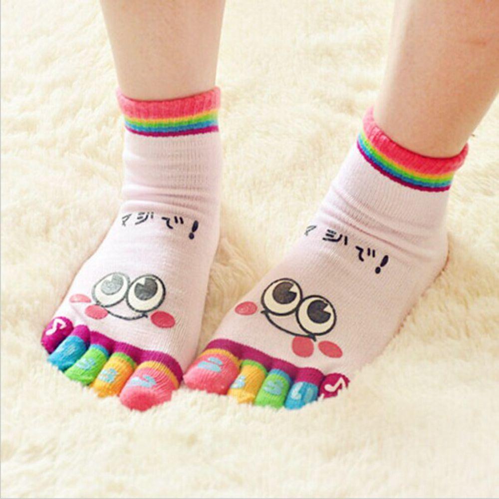 Color Random Cute Sports Trainer Five Finger Toe Socks Cotton Cartoon Smile