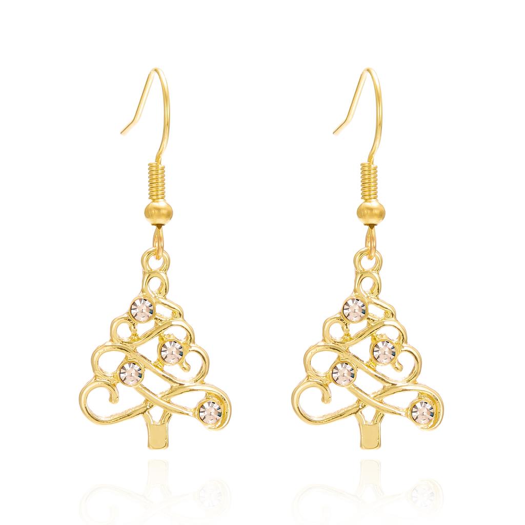 Christmas Simple Hollow Christmas Tree with Cubic Zirconia Gold Plated Earrings Women's Cute Charm Festive Party Gifts