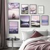 Purple Sunset Nature Landscape Art Poster Starry Night Foggy Mountain Canvas Painting Wall Print Nordic Home Decoration Picture