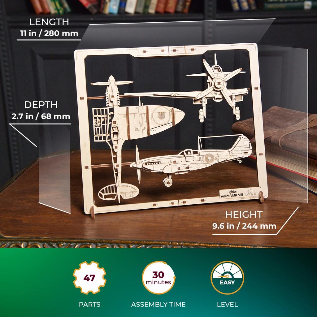 UGEARS Пазл «Истребитель» 70196 Деревянный кубик DIY Пазл-конструктор Деревянная модель 2.5D