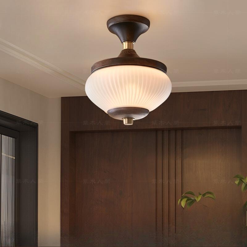 American Medieval Pine Cone Iron Art Glass Ceiling Lights Retro LED Indoor Lighting Entrance Balcony Aisle Cloakroom Bedroom Bar