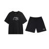 Li-Ning Принт букв Свободный Универсальный Пуловер с круглым вырезом Короткий рукав Шорты со средней посадкой Повседневный спортивный костюм Костюм унисекс AHSVD57-1+YKSV147-2