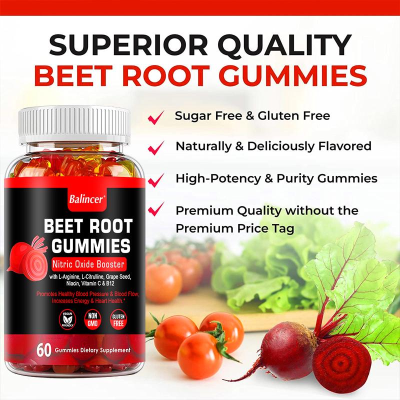Balincer Beet Root Gummies Nitric Oxide Booster, 60 Count