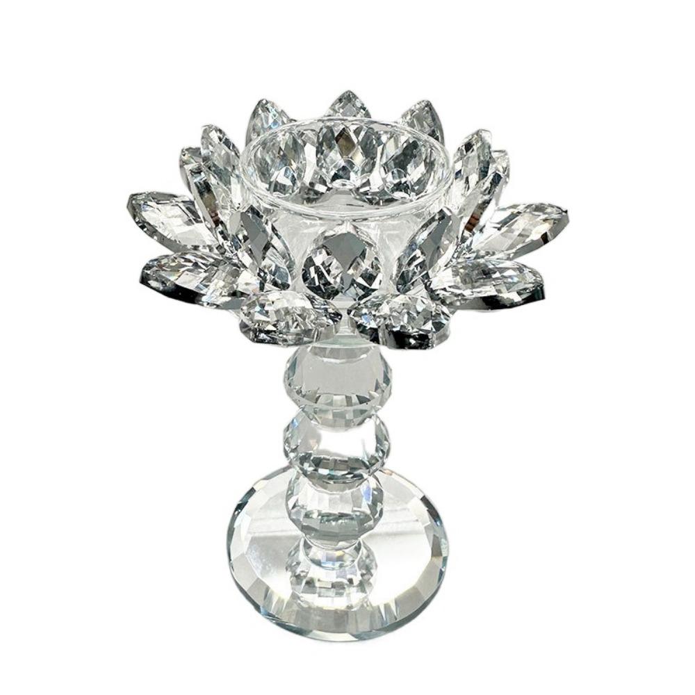 Durable Crystal Lotus Candlestick Elegant Lotus Flower Figurines Glass Candle Stand  Coffee Table