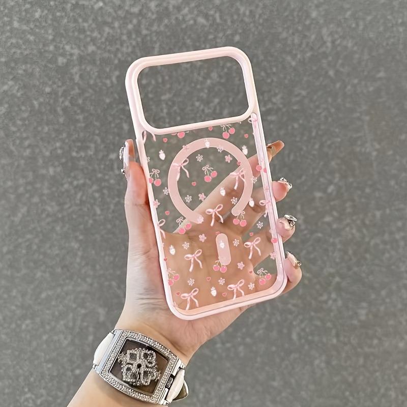 Для iPhone 17 Pro Max 16 15 14 13 12 11 Чехол Мультяшный Розовый Вишневый Маленький Бант Магнитная Крышка Для iPhone Air 17E 16E 16 Plus Fundas