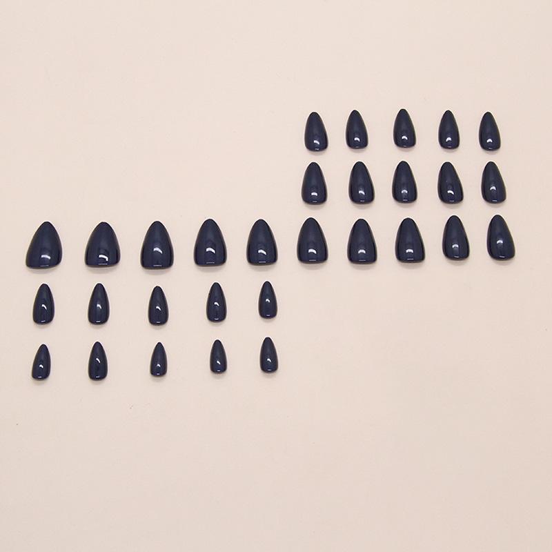 Простой темно-синий темпераментный белый короткий миндальный ноготь Европейский и американский стиль Ins нейл-арт накладные ногти