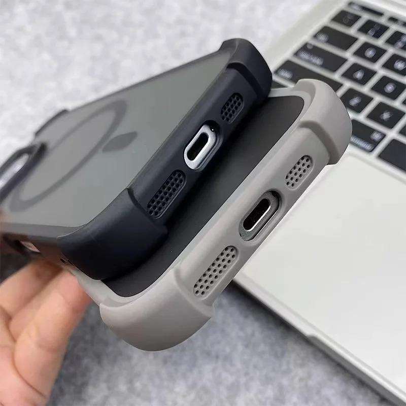 Магнитный Роскошный Матовый Противоударный Чехол-Броня для iPhone15 14 13 12 11 16Pro Max Беспроводная Зарядка Для Magsafe Чехол