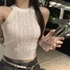 Women Round Neck Halter Tops Sexy Knitted Ribbed Tops Y2k Crop Tops Off Shoulder Women Cute Tops 2022 Summer Commute Vest