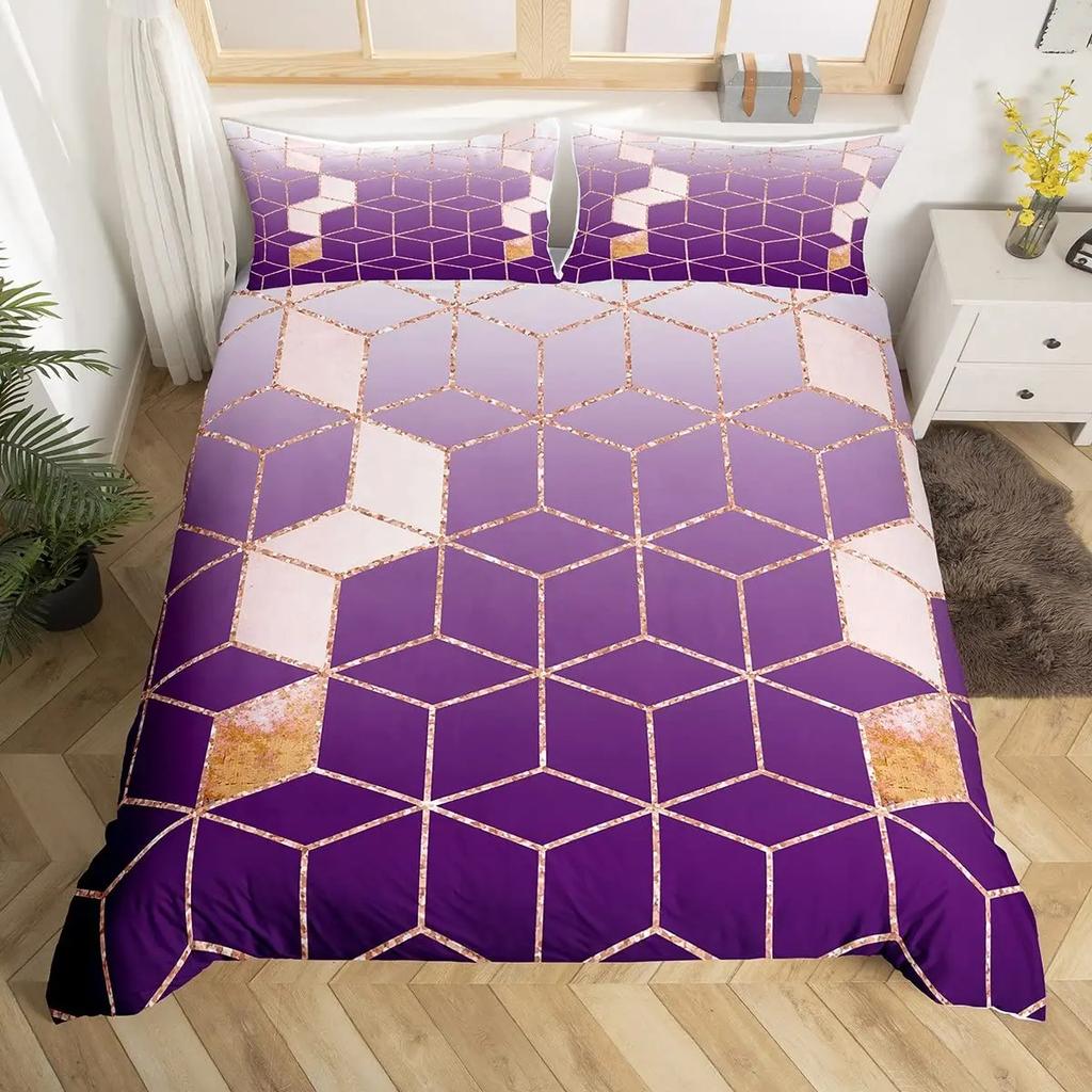 Geometry Ombre Duvet Cover Full King,Honeycomb Marble Geometric Bedding Set For Teen Girls Women Diamond Hexagon Comforter Cover