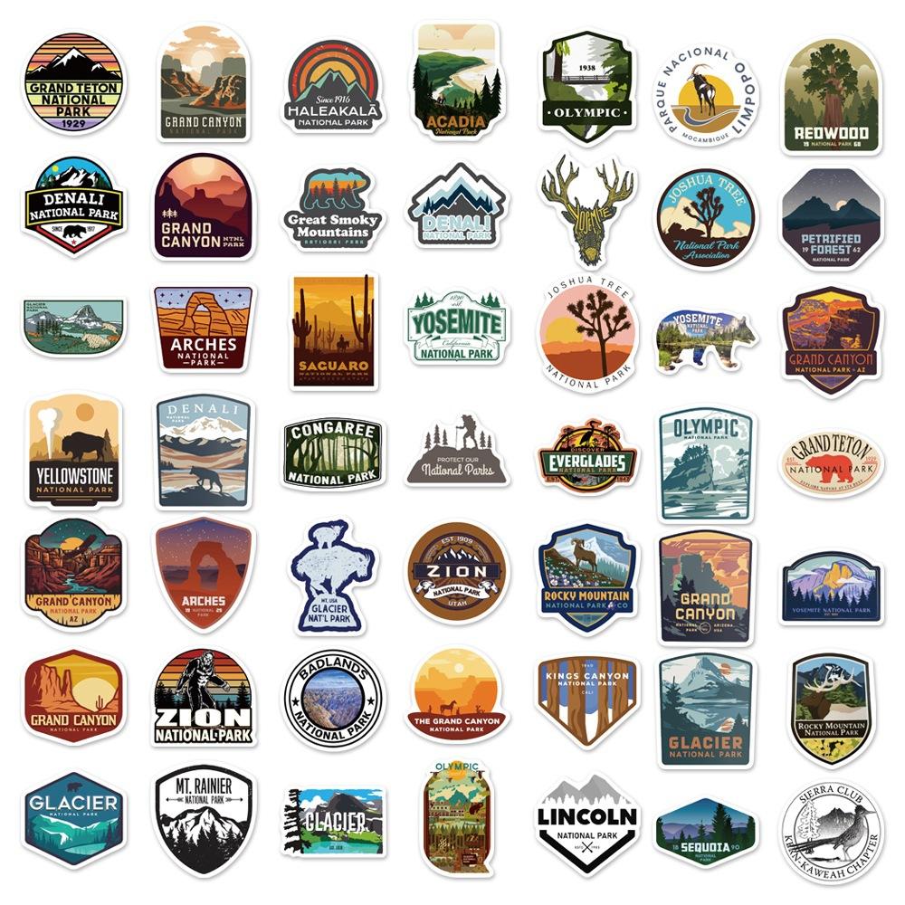 50pcs National Park Landscape Stickers Laptop Bicycle Guitar Skateboard Sticker DIY Graffiti Waterproof Decals