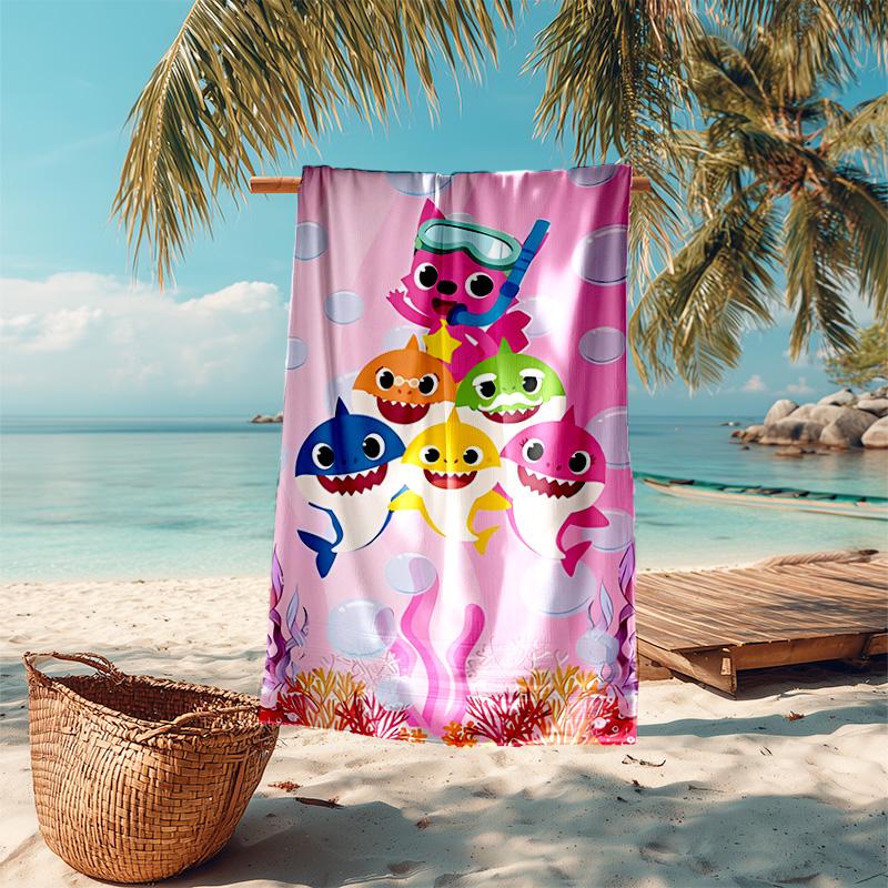 proof beach towel with B-Baby Shark pattern - soft,absorbent,quick-drying,machine washable - perfect for swimming,camping,bathing