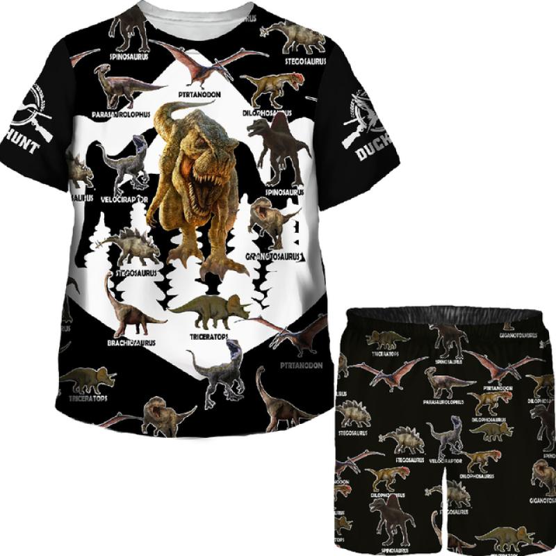 Футболки/костюмы с 3D принтом динозавра Юрского периода для мальчиков и девочек, футболки/костюмы для подростков, повседневная летняя футболка, спортивный костюм, комплект