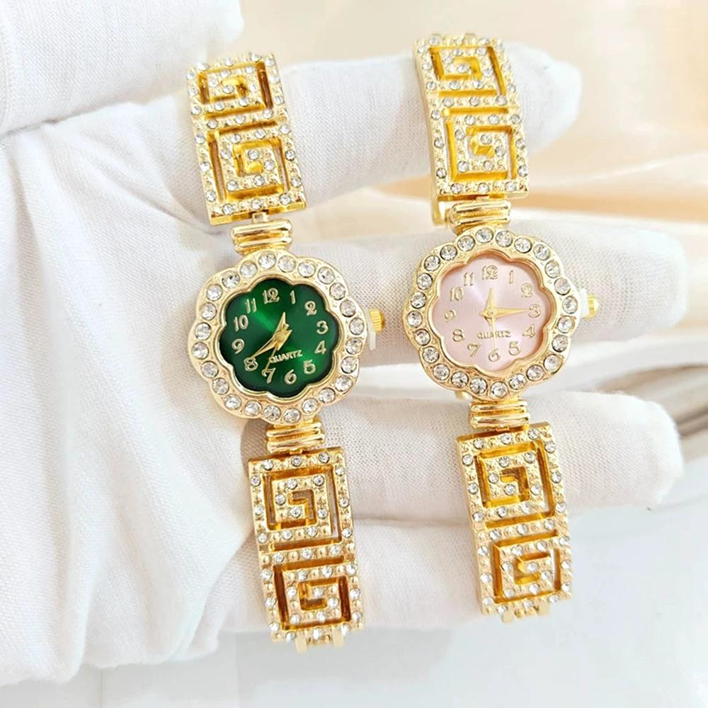 New High-End Glamorous Flower Pattern Rhinestone Inlaid Ladies' Watch Luxury Fashion Statement Bracelet Wristwatch Women watches