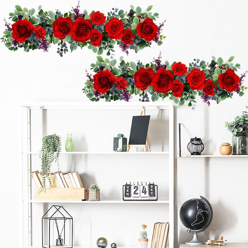 Самоклеящаяся ПВХ наклейка на стену 'Мягкие розовые розы с зелеными листьями' для гостиной, спальни, съемный декор для дома