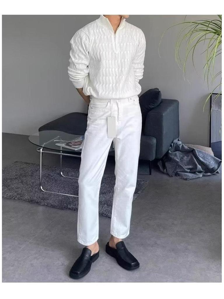 2023 Мужской модный свитер-пуловер с высоким воротником на молнии - Корейский стиль, зимний свободный крой