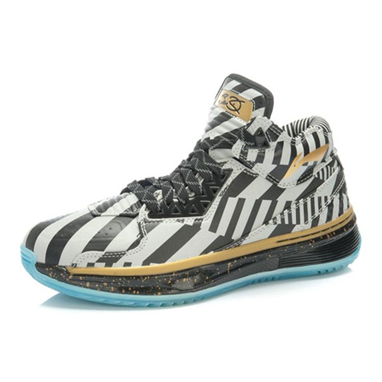 Li-Ning Li Ning WOW 2 Slip Resistant Abrasion Resistant Mid top Basketball Shoes Men's Black Silver Gold ABAH017-1G