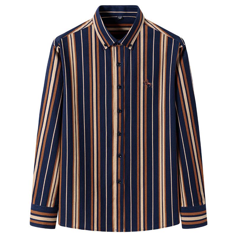 Plus size 100%cotton korean fashion long-sleeve shirts for men slim fit formal plain shirt striped houndstooth plaid clothes