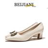 BEIJIANI Женские туфли на высоком каблуке с круглыми пряжками, из мягкой кожи, на толстом каблуке - Средние Весна/Осень