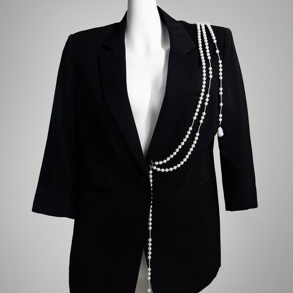 Vintage Pearls Chains Brooch Pant Chains Metal Multi-layer Necklace Tassel Chain Pin Suit