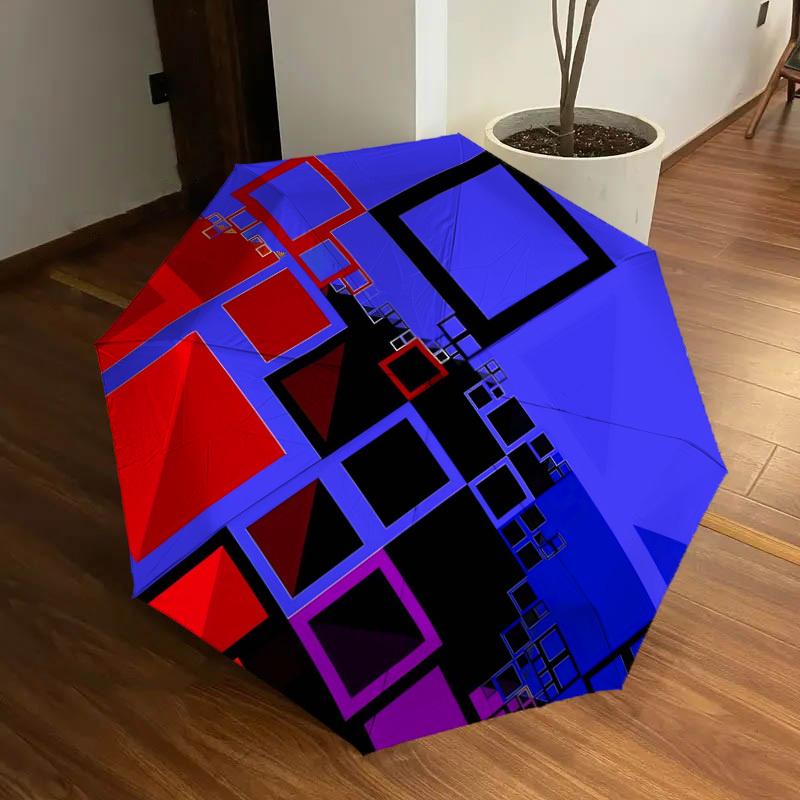1pc Abstract Geometric Pattern Umbrella with Plastic Handle,Suitable for All Seasons Home Travel Outdoor UmbrellaDD012