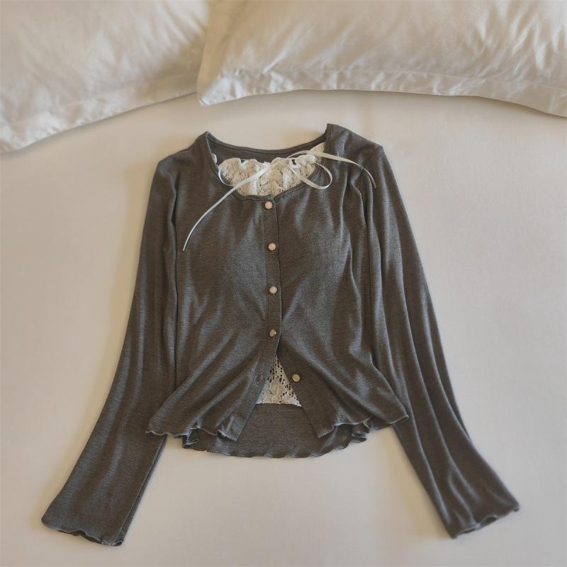 Женский пижамный комплект Chunqiu из модального вискозного волокна с кружевом и нагрудными вкладышами - с длинным рукавом и брюками