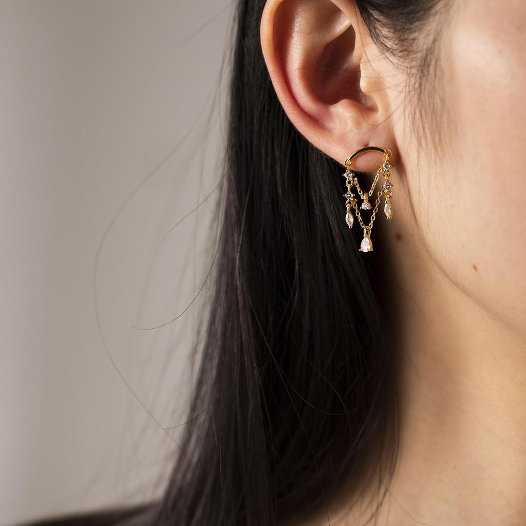 ANDYWEN Серьги-гвоздики из стерлингового серебра 925 пробы, Золотая цепочка с цирконием, роскошные клипсы с кристаллами, ювелирные изделия, свадебный подарок