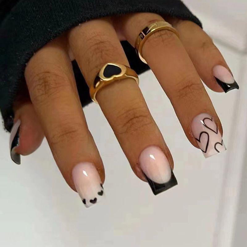 Hot Short Nail Patch Valentine'S Day Collection Fashion Love French Striped Short Wear Nail