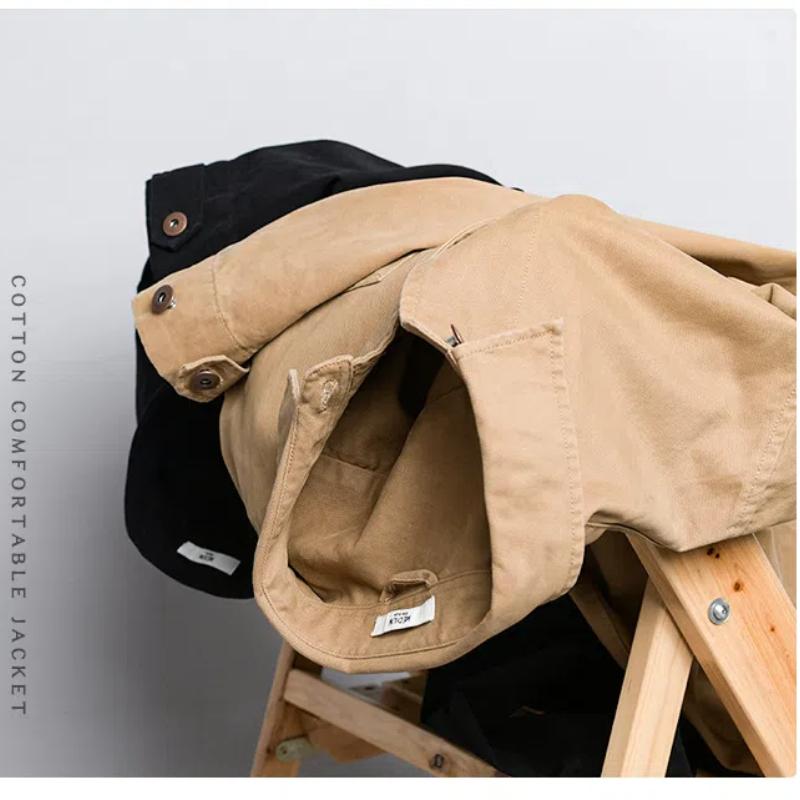 Японские куртки-карго в ретро-стиле для мужчин, весенне-осеннее мужское пальто из чистого хлопка, рабочая одежда, воротник-лацкан, однобортное пальто цвета хаки