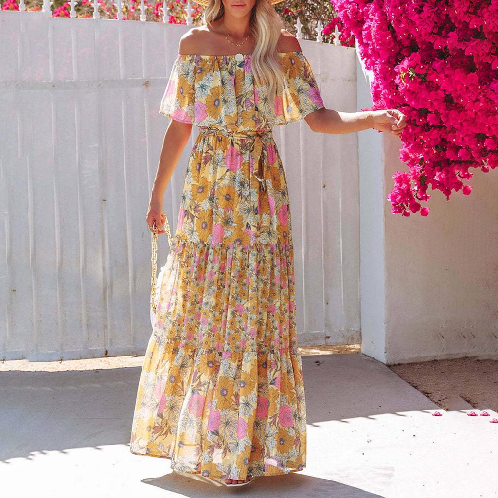 Модное женское повседневное летнее свободное платье с эластичной талией и принтом на талии