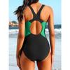 CHARMLEAKS Women's Pro One Piece Athletic Bathing Suit Crew Neck Color Block Swimsuit