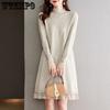 Lace Half Turtleneck Sweater Solid Color Loose Pullover for Women Casual Long-sleeved Knitted Dress for Autumn and Winter
