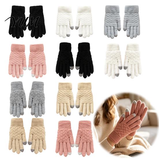 Warm Knitted Gloves for Cycling 1 Pair Winter Fleece Lined Women Men, Cold Double Layer Heat Storage Weather Thermal Gloves, Thickened Knit
