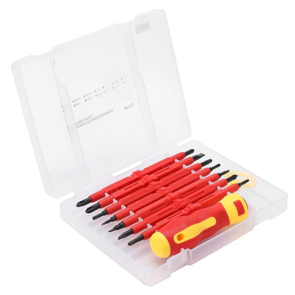 Набор из 14 изолированных отверток из хромованадиевой стали со сменными битами. Магнитный набор отверток включает шлицевые
