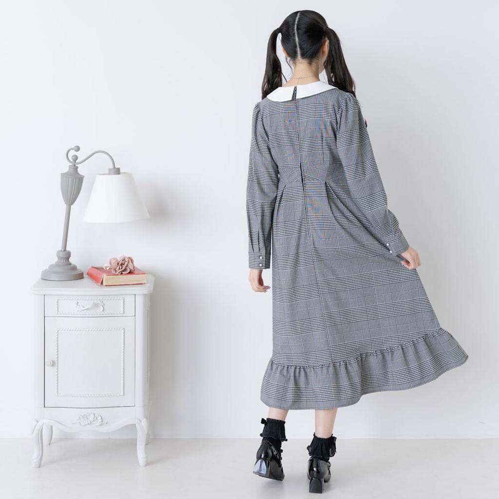 [Yumetenbo] Landmine-style Clothing [Dear My Love] Casual Dress Charlotte Dress Women's Long Black Check Yumetenbo