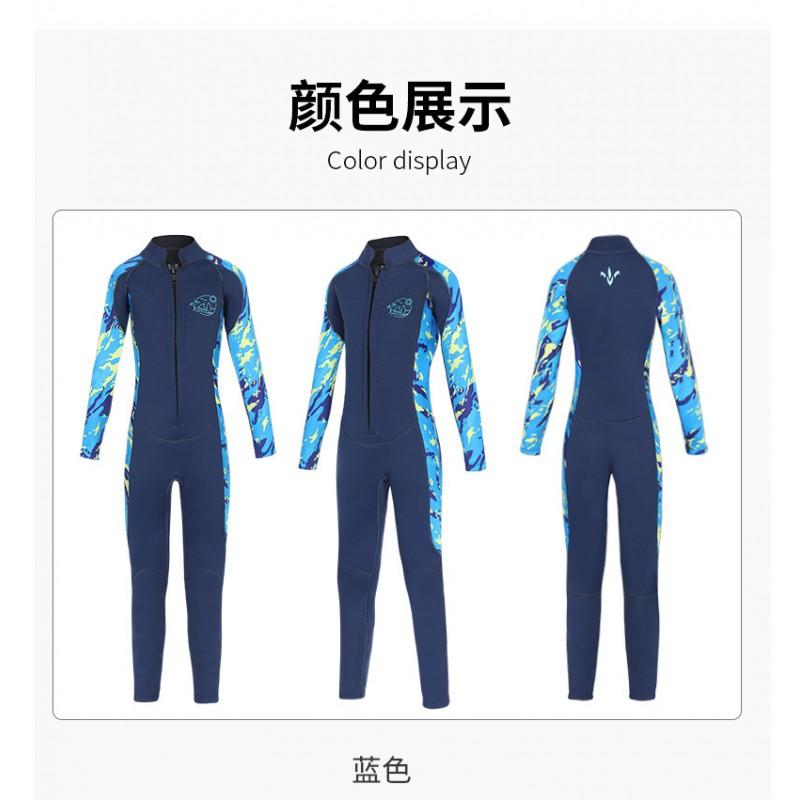 2.5mm Kids Long Sleeve One Piece Wetsuit UV Protection Warm Surfing Snorkeling Diving Suit Boys Girls