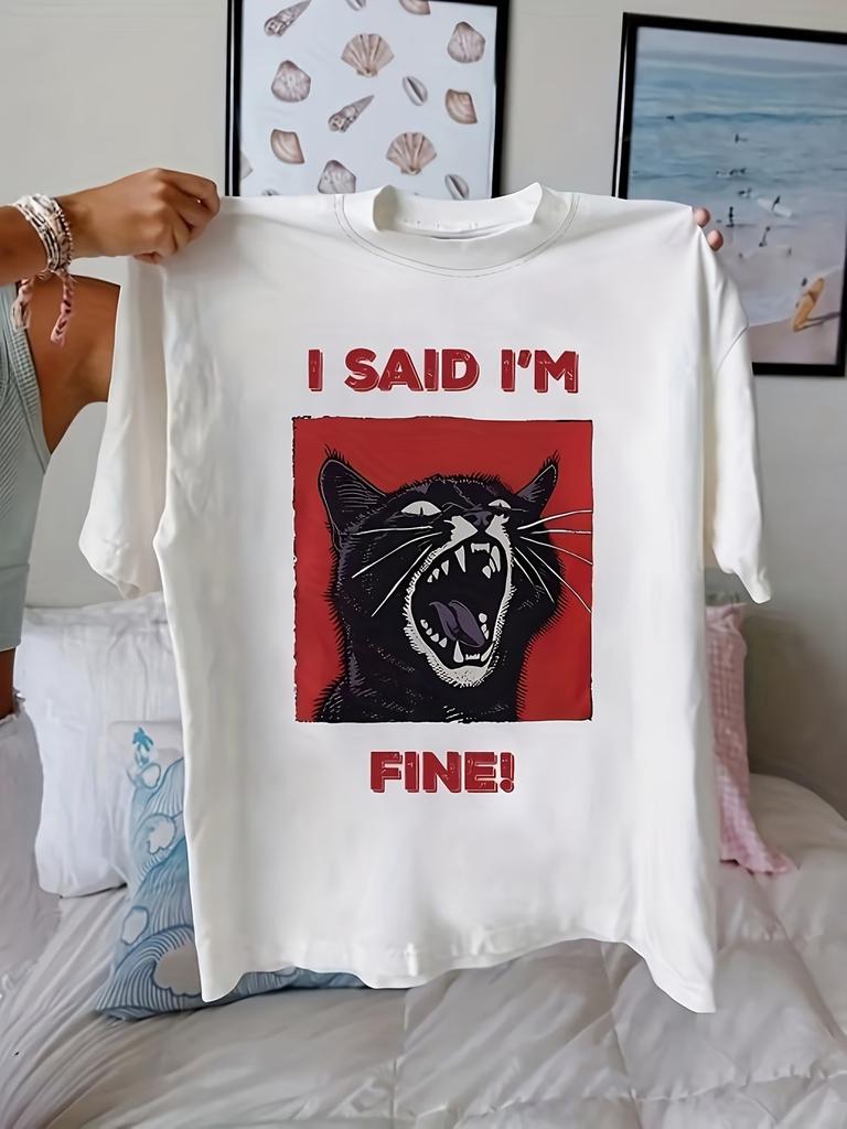 Comic Angry Black Cat 100 Cotton Unisexs Animal Tshirt Soft Crew Neck Short Sleeve Top Funny Shirt Design