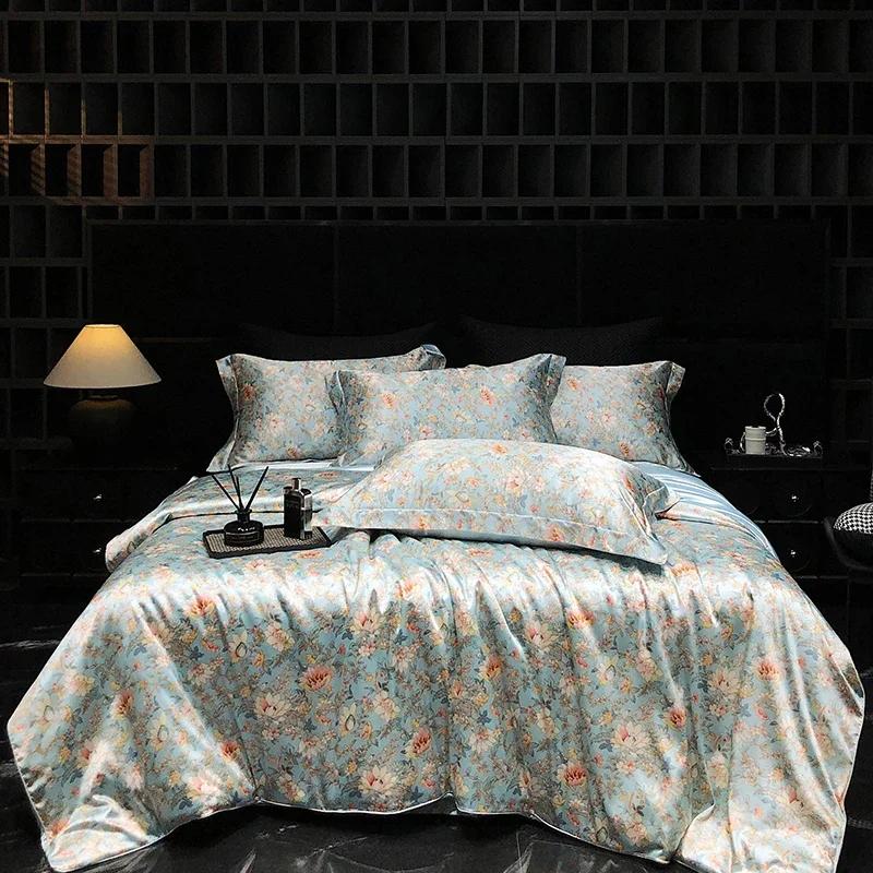 Роскошный высококачественный шелковый постельный комплект Шелковистый сатиновый комплект пододеяльника С принтом Размер Квин Кинг Мягкий Подарок для вашего возлюбленного, друзей