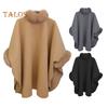 Женское зимнее пальто-накидка с рукавами «летучая мышь» Толстая шаль Свободный воротник-стойка Однотонный декор из искусственного меха Теплая повседневная одежда для работы и отдыха на открытом воздухе Пончо