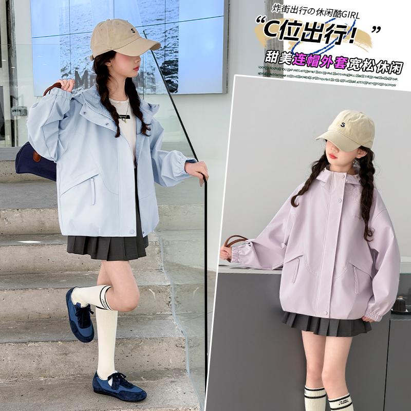 2026 long sleeved thin girls' spring and autumn hooded jacket, Korean version casual zipper jacket, stylish and trendy assault jacket