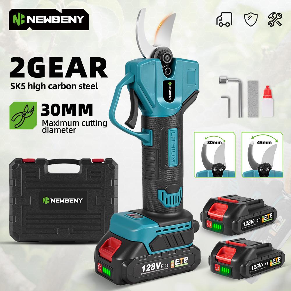 Newbeny 2 Gears 30mm Electric Pruner Shear Fruit Tree Bonsai Cordless Pruning Scissors Power Tools For Makita 18V Battery Pin