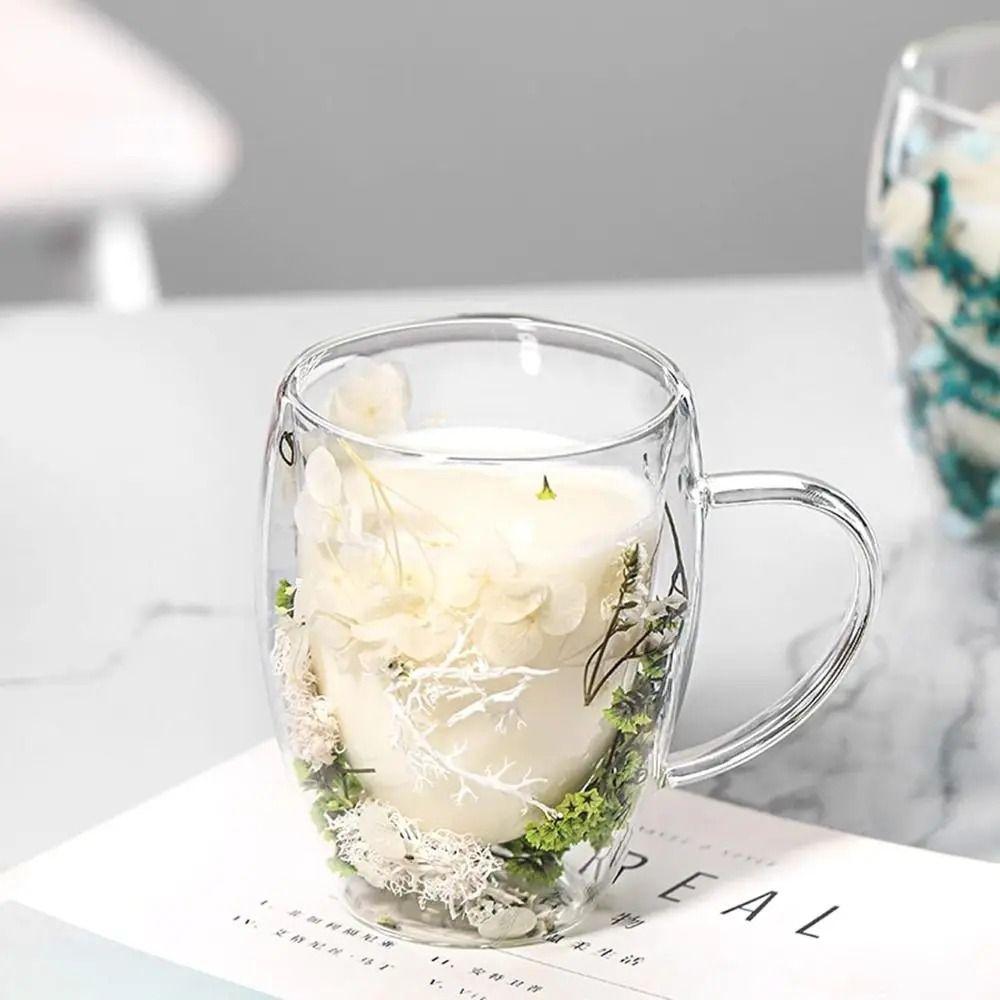 С ручкой прозрачные стеклянные чашки двухслойная двухстенная кофейная кружка уникальная кружка с сухоцветами посуда для напитков