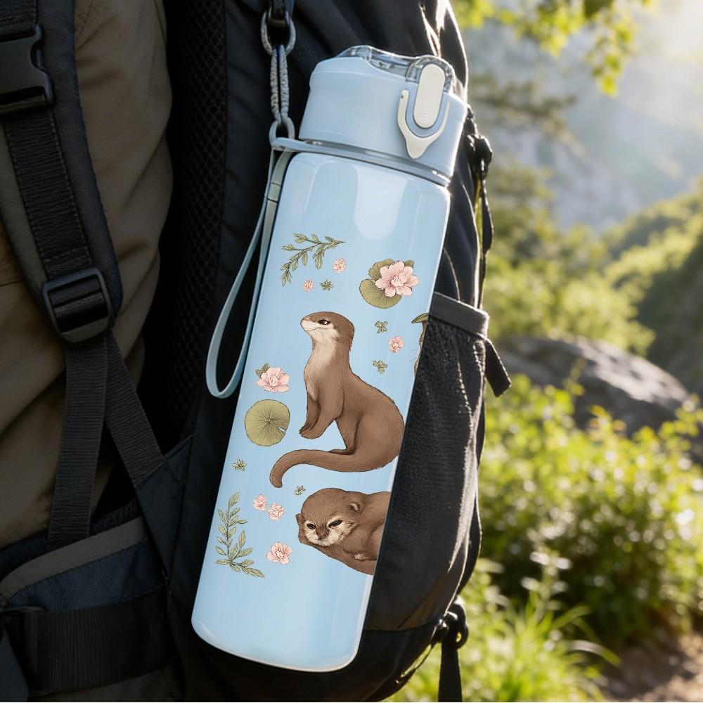 1PC Multiple Otter Family Art 750ml Color Plastic Sports Water Bottle Leakproof Flip Straw Lid Suitable for Sports Office Home Use